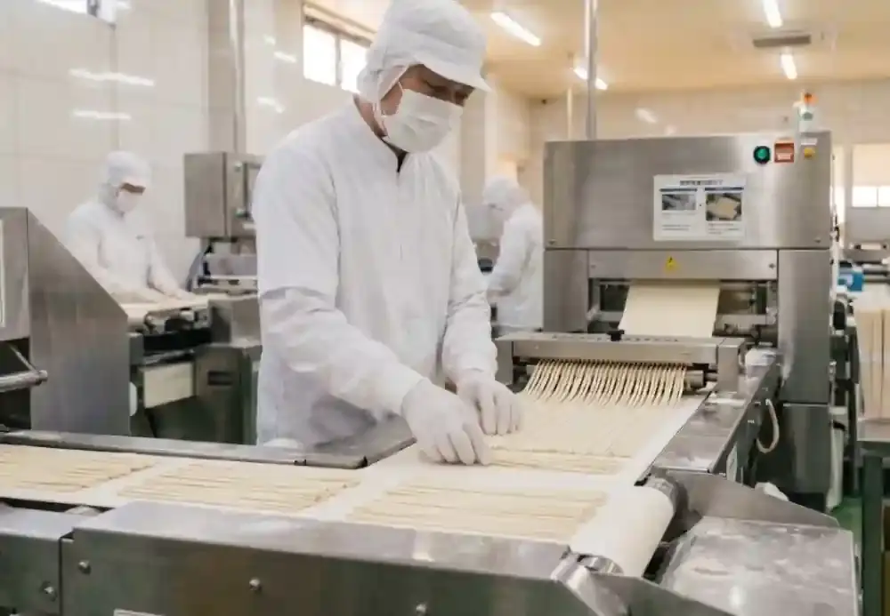 工場で製麺機を扱う従業員